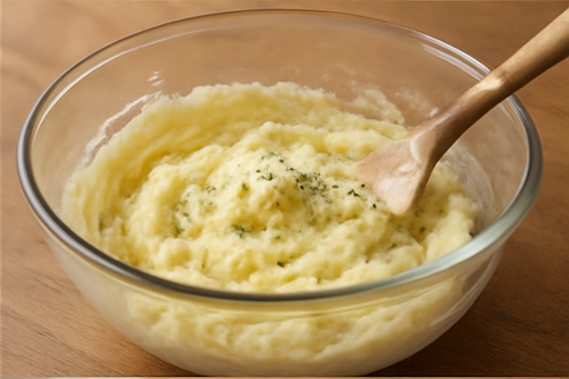 밀리언 달러 메시드 포테이토 조리 단계 4 이미지 - 크림치즈와 파마산치즈가루, 소금, 후추를 넣고 섞어 풍미를 더합니다.