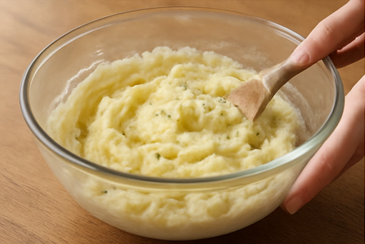 밀리언 달러 메시드 포테이토 조리 단계 5 이미지 - 완성된 메시드 포테이토를 그릇에 담아 곱게 다듬고, 파슬리나 치즈가루를 