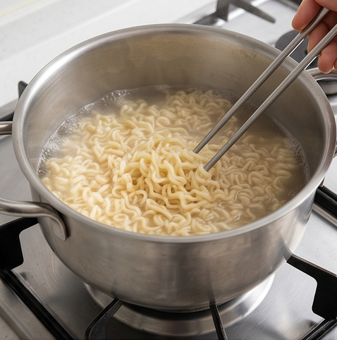Buldak Sundae Bokkeum | 불닭 순대 볶음 조리 단계 2 이미지 - Boil the Buldak noodles according to pac