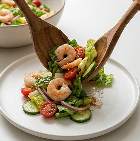 새우 아시안 샐러드 조리 단계 5 이미지 - 샐러드를 접시에 옮겨 담고 통깨를 위에 뿌려 마무리합니다.