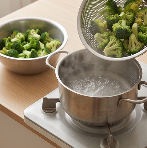 브로콜리 새우 볶음 | 중화 볶음 요리 조리 단계 1 이미지 - 브로콜리는 한입 크기로 자르고 끓는 물에 1분간 데친 뒤 찬물에 헹군다.