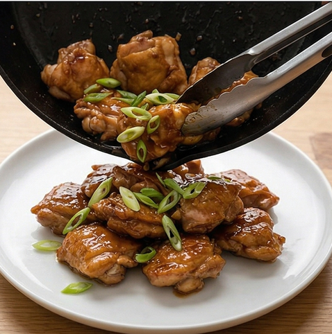 허니 갈릭 치킨 조리 단계 5 이미지 - 완성된 치킨을 그릇에 담고 원한다면 파슬리를 뿌려 마무리합니다.