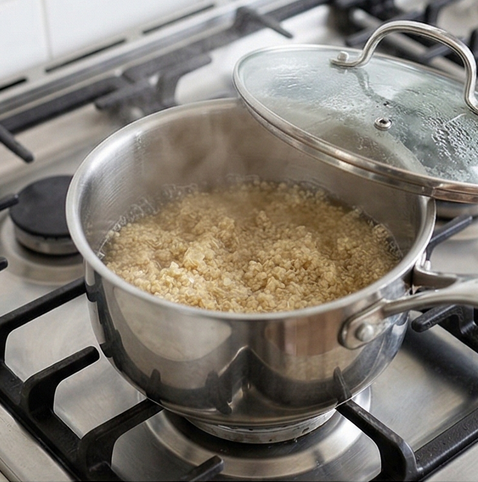 퀴노아 슈퍼푸드 샐러드 | 식이섬유 식물성 단백질 조리 단계 2 이미지 - 냄비에 퀴노아와 물(퀴노아의 2배 분량)을 넣고 끓입니다. 끓기 시작하면