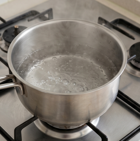 수제버거용 딜 피클 | 미국식 피클 조리 단계 3 이미지 - 냄비에 물, 화이트 식초, 설탕, 천일염을 넣고 중불에서 끓인다. 설탕과