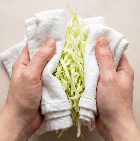 양배추 샐러드 | 일본식 캬베츠 사라다 황금 비율 드레싱 조리 단계 3 이미지 - 양배추를 체에 밭쳐 물기를 빼고, 야채 탈수기나 키친타월로 완전히 물기를