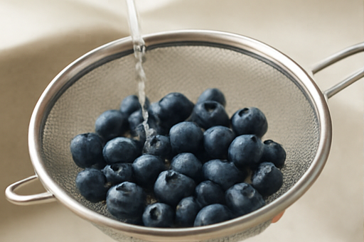 그릭요거트 블루베리 조리 단계 1 이미지 - 블루베리를 흐르는 물에 깨끗이 씻고 체에 밭쳐 물기를 완전히 제거합니다.
