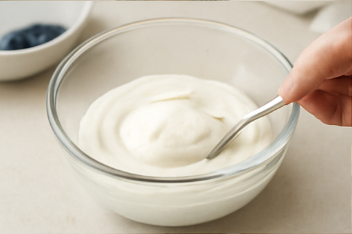 그릭요거트 블루베리 조리 단계 3 이미지 - 그릭요거트를 볼이나 컵에 담아 평평하게 펴줍니다.