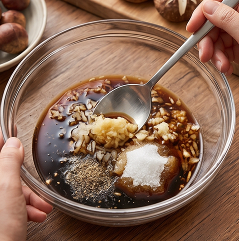 소갈비찜 | 부드럽게 만드는법 조리 단계 3 이미지 - 볼에 진간장, 배즙, 갈은 양파, 다진 마늘, 설탕, 올리고당, 참기름,